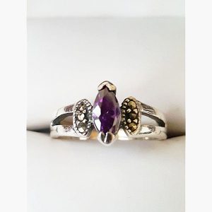 Amethyst Marquis Center Stone Silver Ring 1