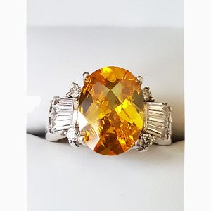 Citrine Oval Baguette Stone Cluster Silver Ring 1