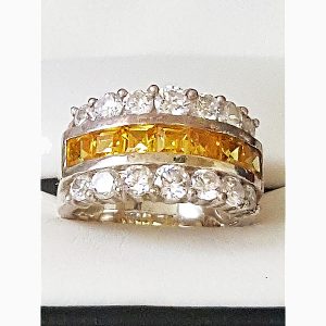 Clear Princess Round Stone Cluster Silver Ring 1