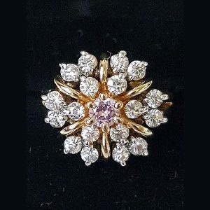 Pink Center Round Stone Floral Cluster Silver Ring 1