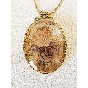 Rose Cameo Oval Pendant Chain Necklace 1