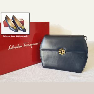 Salvatore Ferragamo Blue Leather Ladies Bag Purse 1