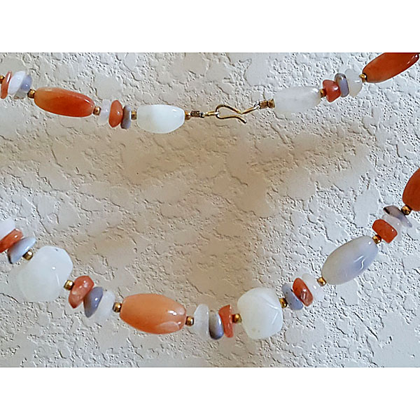 White Orange Tumbled Stone Chain Necklace 2