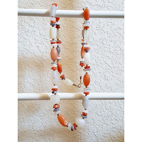 White Orange Tumbled Stone Chain Necklace 3
