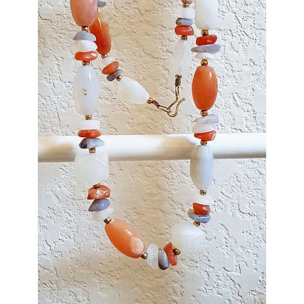 White Orange Tumbled Stone Chain Necklace 4