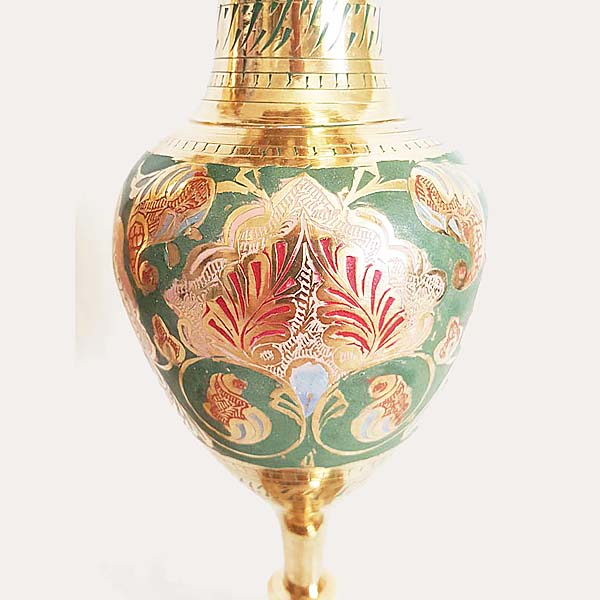 Brass Green Enameled Bud Vase 6426 Set 3