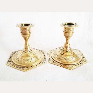 Brass Enameled Candle Holder Set 1
